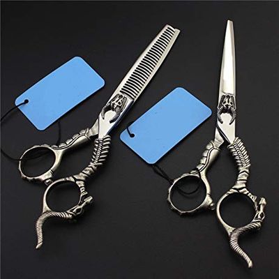 Hair Cutting Scissors, Professional 6 inch Japan 440c Sheepshead cut hair scissors set thinning shears cutting barber hairdressing scissors BY ZZYY (Color : Set)