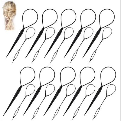10 Pairs Hair Tail Tools, Hair Braid Accessories,French Braid Tool Loop for Hair Styling, 20pcs, black Color