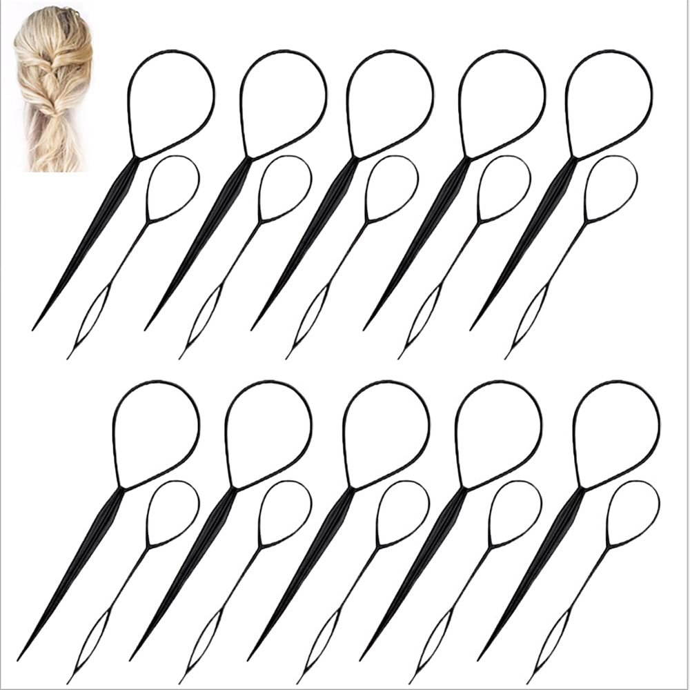 10 Pairs Hair Tail Tools, Hair Braid Accessories,French Braid Tool Loop for Hair Styling, 20pcs, black Color