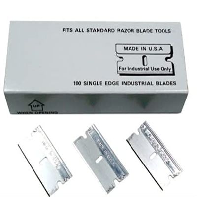 FitAll 100 Pack Single Edge Razor Blades - Made in USA - Fits All Safety Standard Scrapers - Heavy Duty, Extra Sharp - 100 Pieces