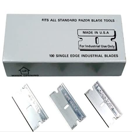 FitAll 100 Pack Single Edge Razor Blades - Made in USA - Fits All Safety Standard Scrapers - Heavy Duty, Extra Sharp - 100 Pieces