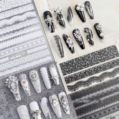 4 Colors ins Minimalist Style Nail Stickers, Lace Bridal Wedding Nail Art Sticker for Man Woman (4 Sheets)