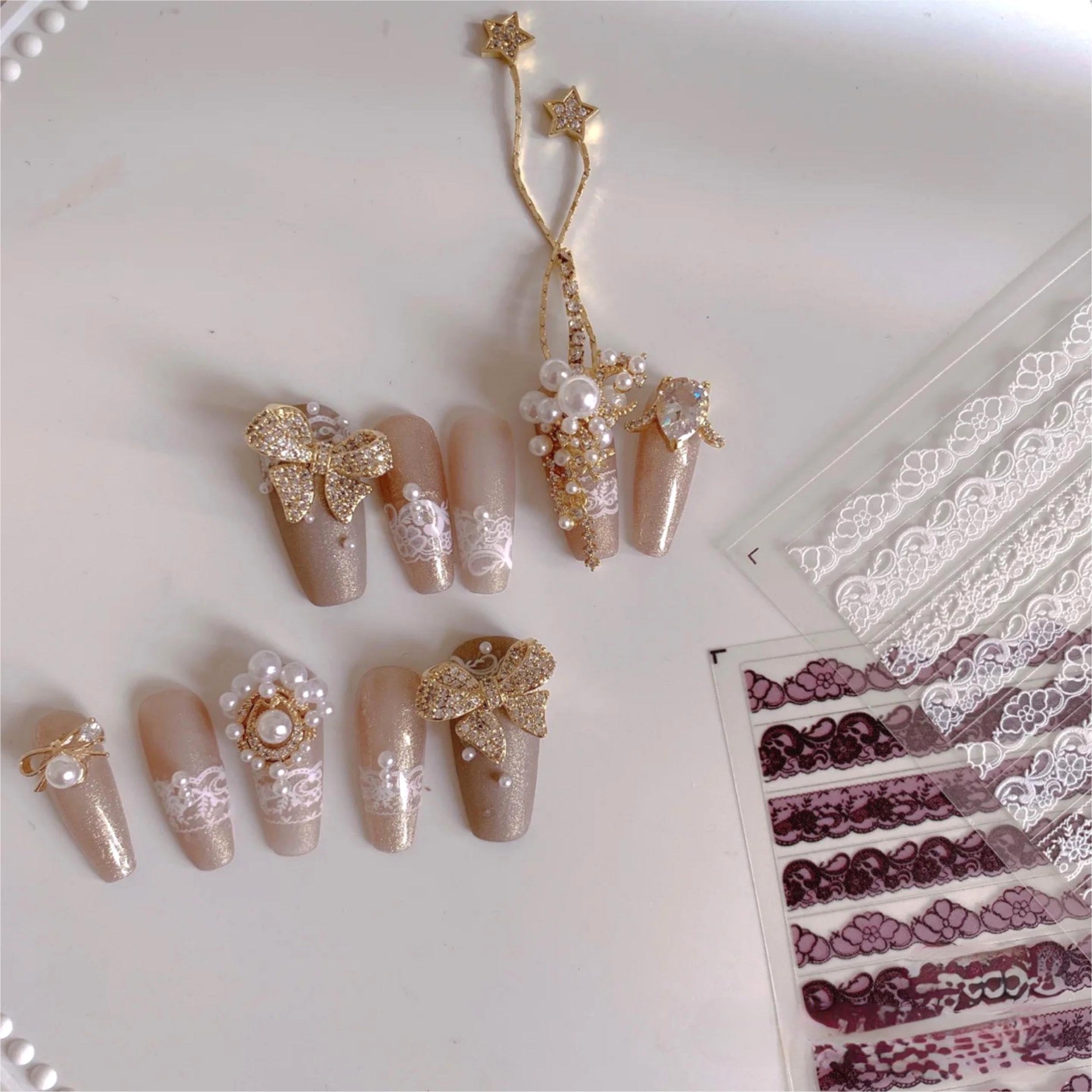 4 Colors ins Minimalist Style Nail Stickers, Lace Bridal Wedding Nail Art Sticker for Man Woman (4 Sheets) view 2