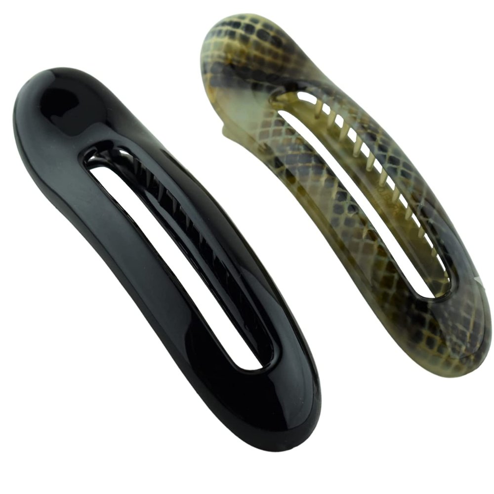 Parcelona French Oval Slider Black and Olive Green Large 4.75" Celluloid Set of 2 Side Hair Claw Clips for Girls and Women (Large 4.75")