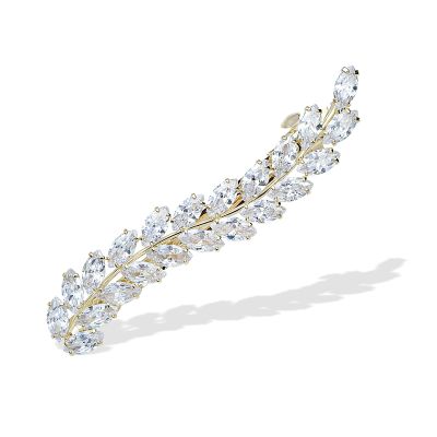 Sparkly Crystal Flower Leaf Hair Barrette Hair Clips Hair Pins for Women Bridal Wedding Prom Party Hair Accessaries (Gold Curved Leaf)