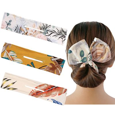 3Pcs Deft Wire Hair Clips for Fast Chignon & Bun Hairstyles - Large Cloth Hair Bands, Donut Scrunchies, Bun Makers for Women Girls (Beige Yellow)