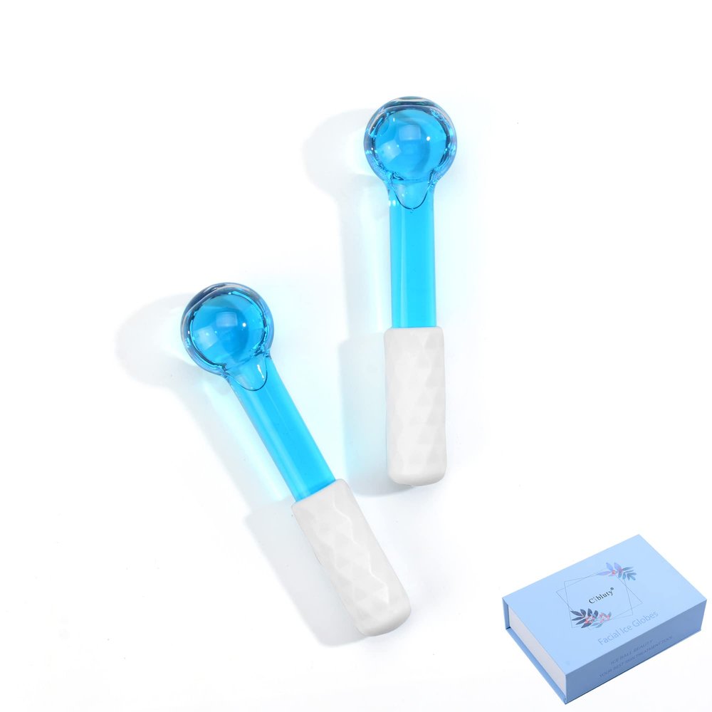 CIBLUTY ICE Globes Small Balls for Eyes, 2 PCS Blue Facial Globes for Massage Tool, Facial Roller Cold Skin Massagers, Tighten Skin, Reduce Puffiness and Dark Circles, Enhance Circulation