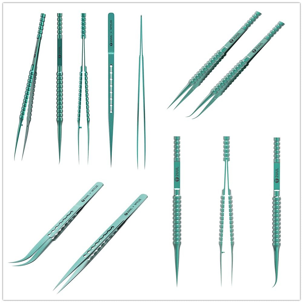 5PCS 2 in 1 2UUL Titanium Alloy Ultralight Curved Straight Ti11 Ti12 Tweezers with Wylie Dismantling Screen Tool (Each Version 1PCS Total 4PCS)