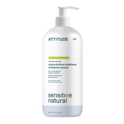 ATTITUDE Hair Conditioner for Sensitive Dry Scalp, Soothing Oat, Naturally Derived Ingredients, Dermatologically Tested, Vegan Detangler, Extra Gentle, Unscented, 32 Fl Oz