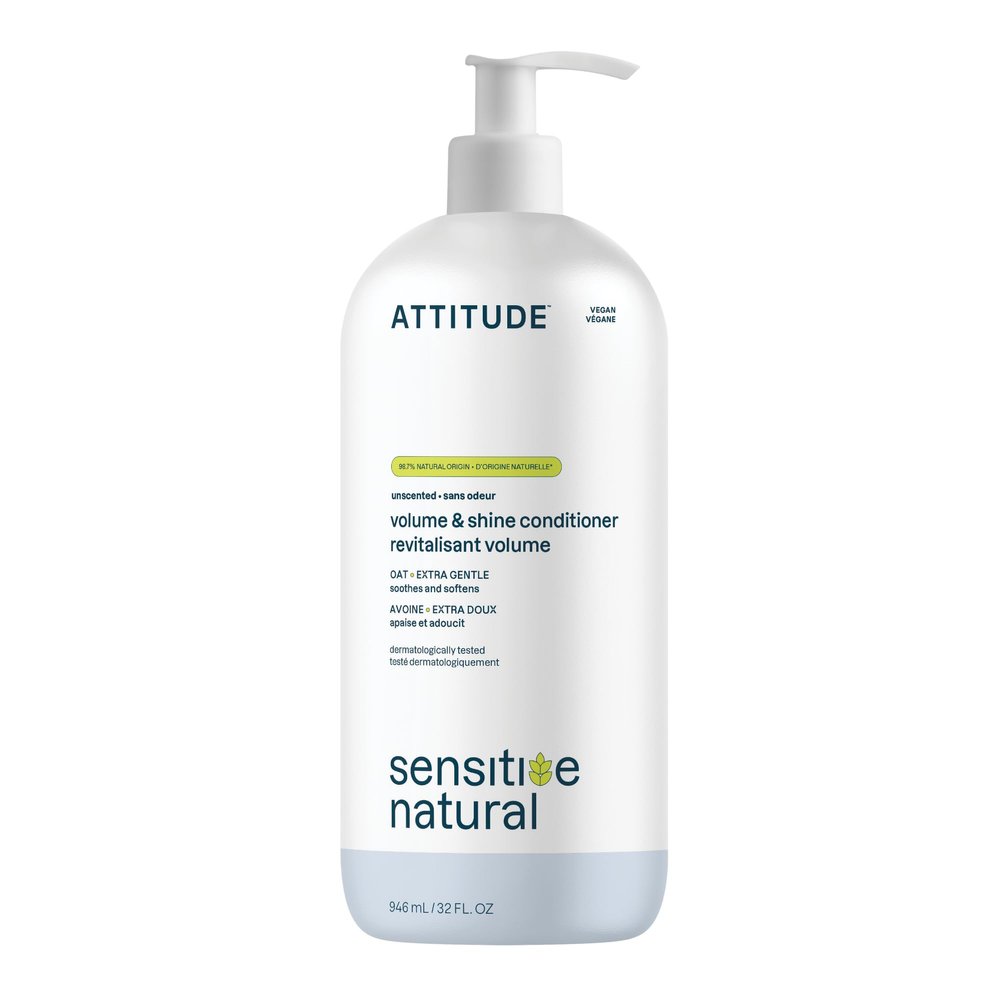 ATTITUDE Hair Conditioner for Sensitive Dry Scalp, Soothing Oat, Naturally Derived Ingredients, Dermatologically Tested, Vegan Detangler, Extra Gentle, Unscented, 32 Fl Oz