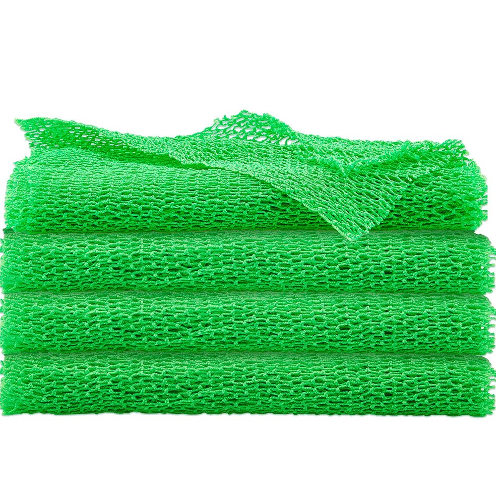 4 Pieces African Net Bath Sponge African Exfoliating Long Net Sponge Exfoliating Shower Body Scrubber Skin Smoother for Daily Use(Green, 25.6 x 7.9 inch)