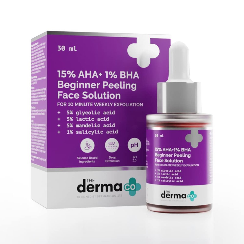 The Derma Co 15% AHA + 1% BHA Beginner Facial Exfoliant | Helps Clear Clogged Pores, Acne Marks & Wrinkles | 10 Min Deep Exfoliation | 1.01 Fl Oz/30ml