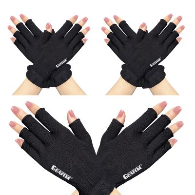 GSAFEME Cotton Gloves Eczema - Fingerless Touchscreen Moisturizing Gloves for Dry Hand Sleeping - Cotton Gloves for Men and Women, Black L/XL 3 Pairs
