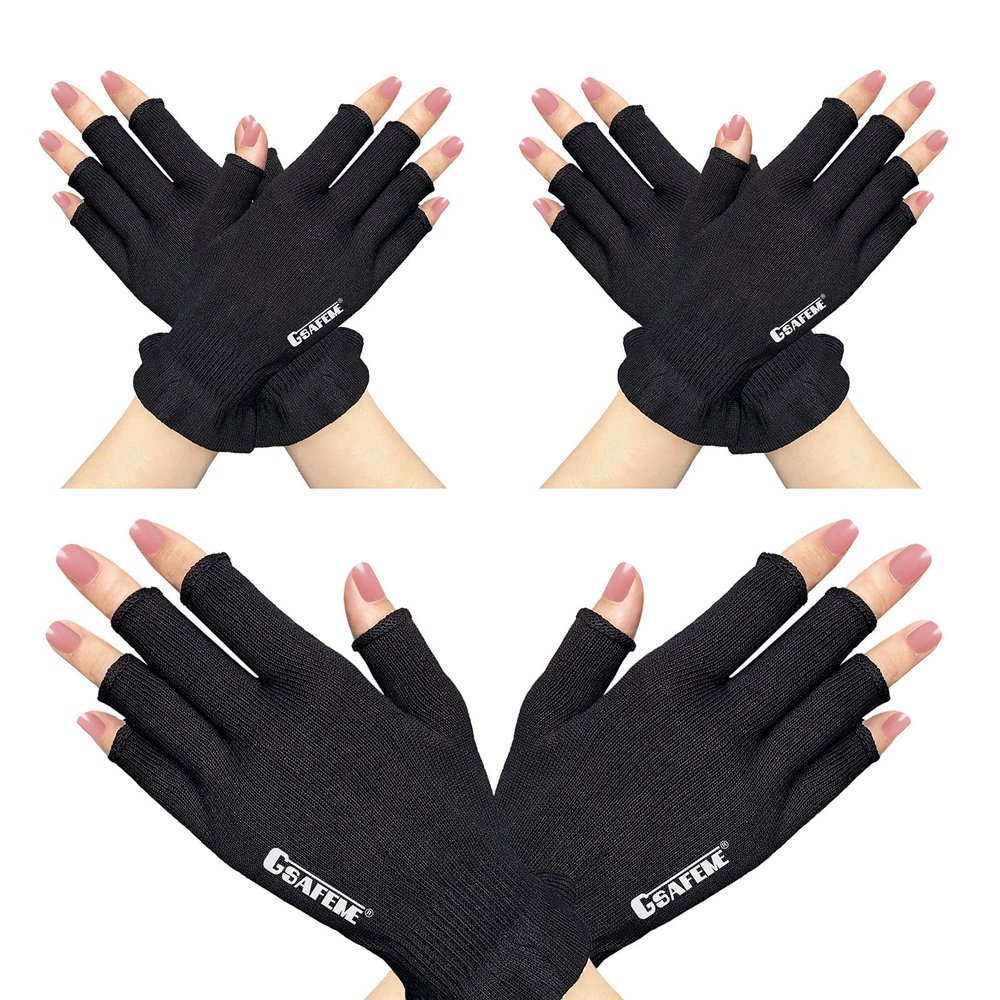 GSAFEME Cotton Gloves Eczema - Fingerless Touchscreen Moisturizing Gloves for Dry Hand Sleeping - Cotton Gloves for Men and Women, Black L/XL 3 Pairs