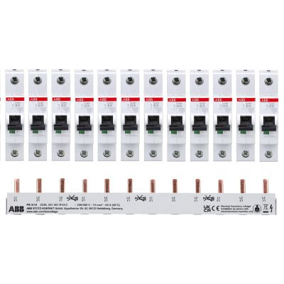 ABB Set 12x Leitungsschutzschalter S201-B16 + 1x Phasenschiene PS3/12