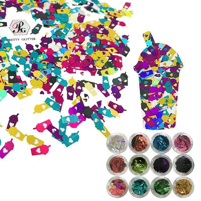 12 Colors Set - Coffee Cup Shape Sequins Holographic Glitter - Festival Rave Beauty Makeup Face Body Nail Art Decoration 12C