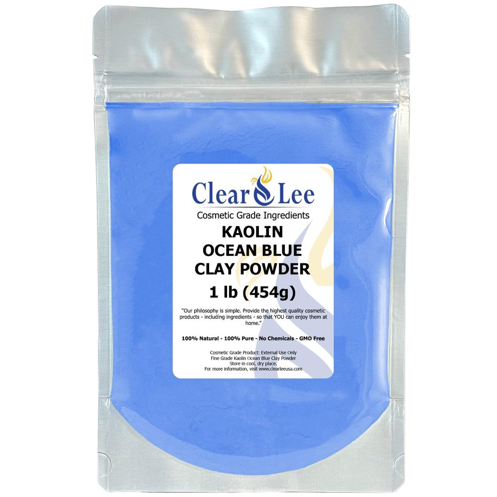 ClearLee Kaolin Ocean Blue Clay Cosmetic Grade Powder - 100% Pure Natural Powder - Great For Skin Detox, Rejuvenation, and More - Heal Damaged Skin - DIY Clay Face Mask (1 lb)
