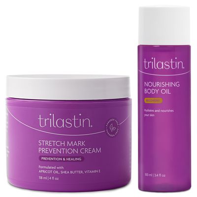 TriLASTIN Maternity 4oz Stretch Mark Cream & 3.4oz Nourishing Body Oil Bundle | Pregnancy Skincare Gift for First-Time Moms