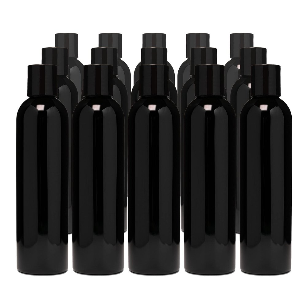 8oz Refillable Cosmo Bullet Bottles - Black with 24-410 Black Disc Cap (Set of 15)