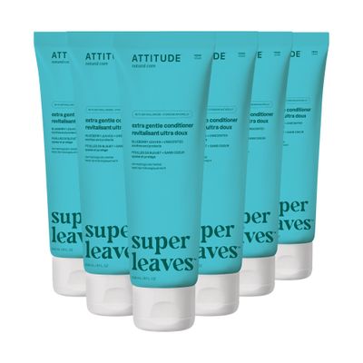 ATTITUDE Extra Gentle Hair Conditioner, Soothes Dry Scalp, Naturally Derived Ingredients, Vegan Detangler, Dermatologically Tested, Unscented, 8 Fl Oz (Pack of 6)