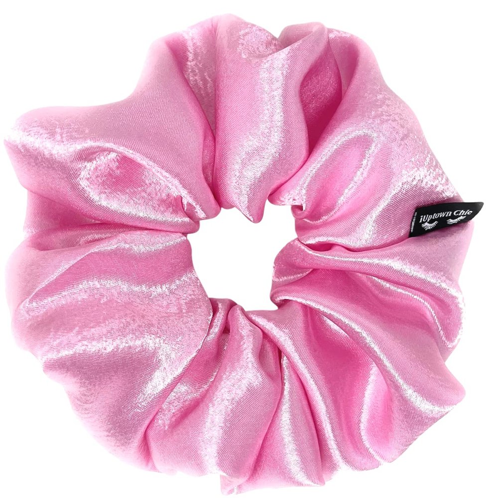 Iuptown Chic Jumbo Oversized XL Satin Scrunchies for Women Girls, Frizz Prevention, Sleep Hair Holder Scrunchy, Large Elastic Ties Band for Ponytail Bun, Satin Hair Ties for Breakage Prevention - Pink