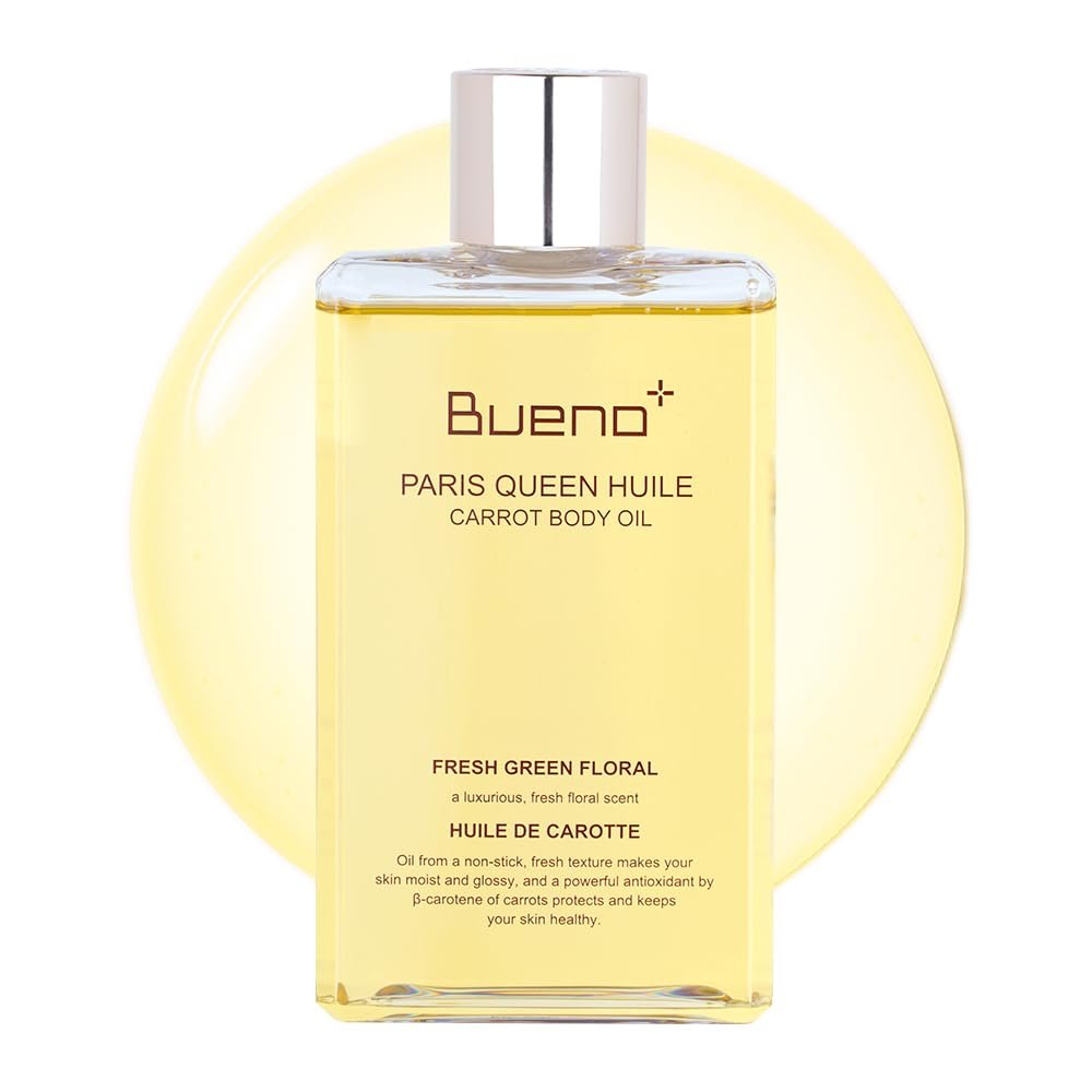 Bueno+ PARIS QUEEN HUILE CARROT BODY OIL | Hydrates & Protects Skin with Carrot Extract, Beta-Carotene | Protective Nutrition Supply Moisturizing Elasticity Dry Moisture | 6.7 Fl Oz