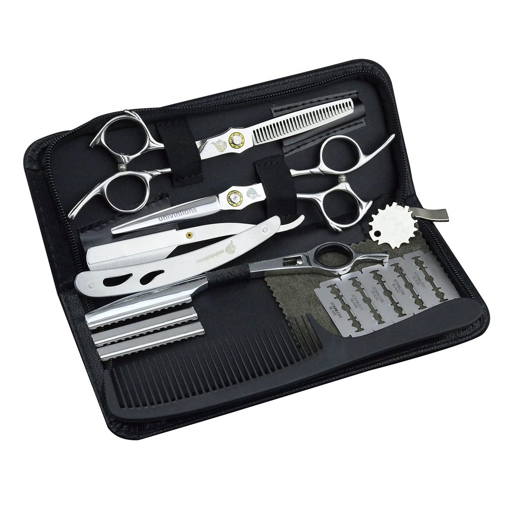 10pcs Hair Cutting Scissors Kit Professional Haircutting Kit for Home & Salon Razor Barber Scissors Set Texturizing Scissors