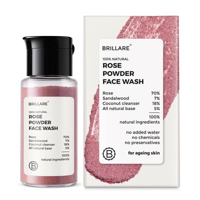 BRILLARE Real Rose Powder Facial Cleanser, Mild Face Exfoliator with Rose Petal Powder & Sandalwood, Paraben & Sulfate-free, Complete Natural Skincare, for Men & Women, 15gm