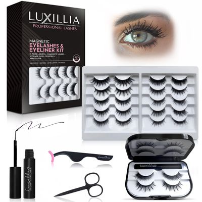 Luxillia Magnetic Eyelashes Kit  16 Piece Magnetic Eyelash & Eyeliner Set with Applicator  Natural Look Easy Apply Reusable Fake Extension Lashes, No Glue  Pestaas Postizas Magnticas Naturales