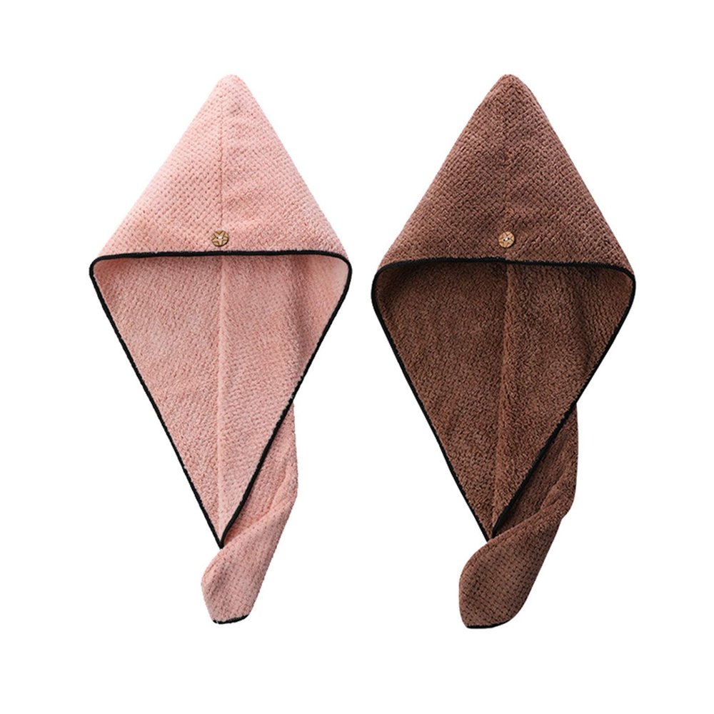 ABBBHHJL Dry Hair Washing Cap Hat Cap 2 Pack Microfiber Hair Towel Wrap Turban for Women Girls, Absorbent Quick Dry Bath Hair Cap with Buttons,Fast Drying Towels Dry Cap for Hair (Color : Pink+Brown)