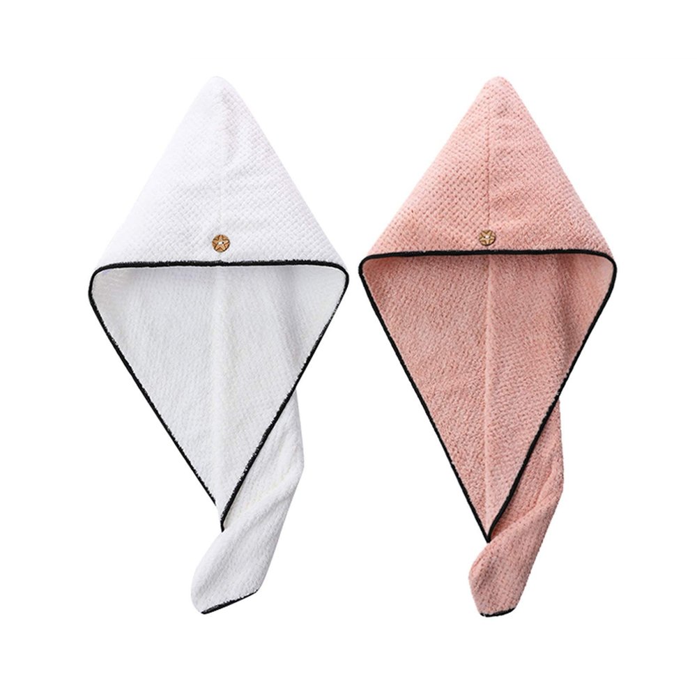 ABBBHHJL Dry Hair Washing Cap Hat Cap 2 Pack Microfiber Hair Towel Wrap Turban for Women Girls, Absorbent Quick Dry Bath Hair Cap with Buttons,Fast Drying Towels Dry Cap for Hair (Color : White+Pink)