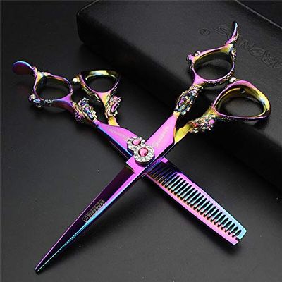 Hair Cutting Scissors, Japan 7or6or5.5 Inch Professional Hairdressing Scissors Set Hair Cutting thinning Barber Shears set Salon BY ZZYY (Color : 5.5inch2PCSViolet)