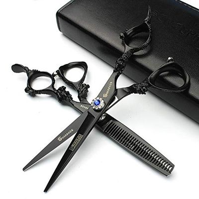 Hair Cutting Scissors, Japan 7or6or5.5 Inch Professional Hairdressing Scissors Set Hair Cutting thinning Barber Shears set Salon BY ZZYY (Color : 5.5inch2PCSblack)