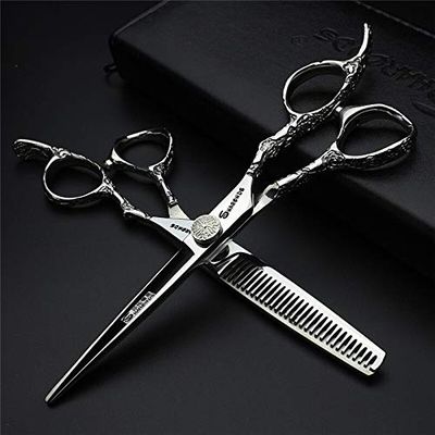 Hair Cutting Scissors, Japan 7or6or5.5 Inch Professional Hairdressing Scissors Set Hair Cutting thinning Barber Shears set Salon BY ZZYY (Color : Brown)