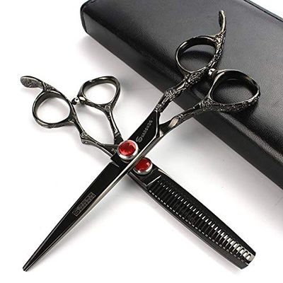 Hair Cutting Scissors, Japan 7or6or5.5 Inch Professional Hairdressing Scissors Set Hair Cutting thinning Barber Shears set Salon BY ZZYY (Color : 6inch2PCSblack)