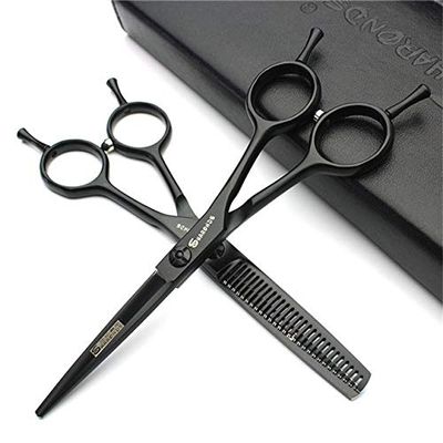 Hair Cutting Scissors, Barbershop scissors 4.5/5.5/6/7/7.5 inch black professional hairdressing scissors cutting thinning scissors styling tools BY ZZYY (Color : 5.5inch set)