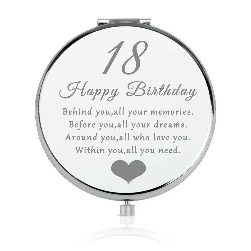 18th Birthday Gift for 18 Years Old Girls, Happy 18th Birthday Gift for Sister Niece Daughter Bestie, Folding Makeup Mirror for Her, Present Idea for Girls Turning 18 Years Old, 18th Bday Gift for Her
