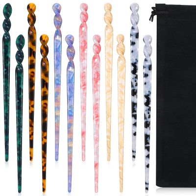 12 Pieces Acetate Hair Sticks Hair Chopsticks Tortoise Shell Leopard Print Shell Pins Vintage Chinese Chopstick Styling Accessories for Women, 6 Style(Fresh Pattern)