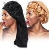 2PCS Satin Hair Braid Bonnet, Extra Long Foldable Bonnet with Button, Single Layer Sleep Cap for Black Women & Dreadlocks (Black+Khaki) view 1