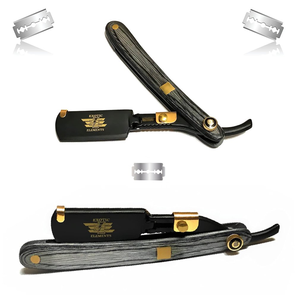 Black and Gold Straight Edge Hair Shaving Razor with Full Double Edge Blade Holder Professional Barber Beauty Salon All Purpose Durable Shaving Razor Cut Throat Folding Blade