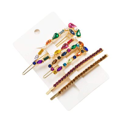 Numblartd 4Pcs Colorful Rhinestone Artificial Pearl Barrettes Hair Clip Bobby Pins - Women Lady Wedding Bridal Sweet Hairpin Side Clip Bangs Clip Hair Accessories