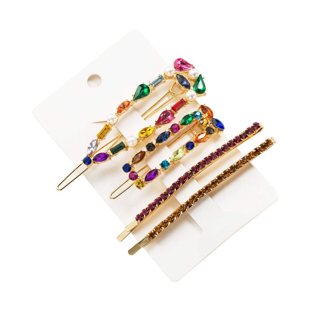 Numblartd 4Pcs Colorful Rhinestone Artificial Pearl Barrettes Hair Clip Bobby Pins - Women Lady Wedding Bridal Sweet Hairpin Side Clip Bangs Clip Hair Accessories
