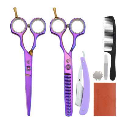 5.5" ABS Razor Gift Rainbow Titanium Hair Scissors Hairdressing Cheap Thinning Scissors Haircutter Barber Razor Edge Shears Kit (Color : Pink)