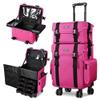 BYOOTIQUE 2 in1 Soft Sided Rolling Makeup Case Unseasonable Bright Cosmetic Train Case with Wheels and Removable Organizer, Deep Pink view 1