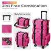 BYOOTIQUE 2 in1 Soft Sided Rolling Makeup Case Unseasonable Bright Cosmetic Train Case with Wheels and Removable Organizer, Deep Pink view 2