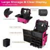 BYOOTIQUE 2 in1 Soft Sided Rolling Makeup Case Unseasonable Bright Cosmetic Train Case with Wheels and Removable Organizer, Deep Pink view 4