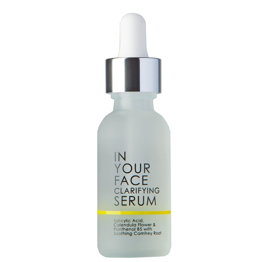 In Your Face Clarifying Serum  100% Natural BHA Exfoliant, Salicylic Acid Serum with Calendula & Vitamin B5  Sheds Dead Skin Cells, Unclogs Pores, Smooths Fine Lines  Oil-Free, Alcohol-Free  1 oz