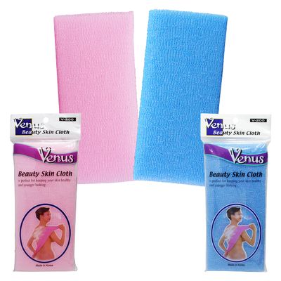 Venus Beauty Bath Shower Exfoliating Towel Cloth Nylon Mesh Korean Loofah Scrub Washcloth Back Scrubber, Assorted Colors (4 Pack)