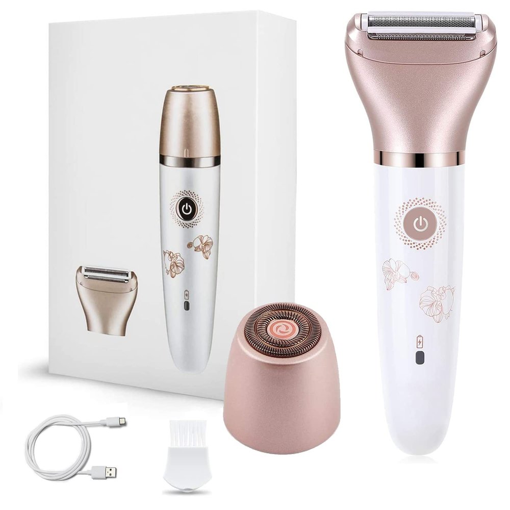 Electric Razors for Women, Painless 2-in-1 Shaver for Women Hair Remover for Face,Bikini Trimmer,Easy to Carry Cordless, Rechargeable Wet and Dry Women RazorHead Can be Replaced(Rose Gold)