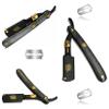 Full Blade Holder Barbershop Straight Edge Razor for Grooming and All-Purpose Hair Shaving in Black and Gold  Durable Long-Lasting Stainless-Steel Shaving Blade  Folding Classic Style Razor view 2